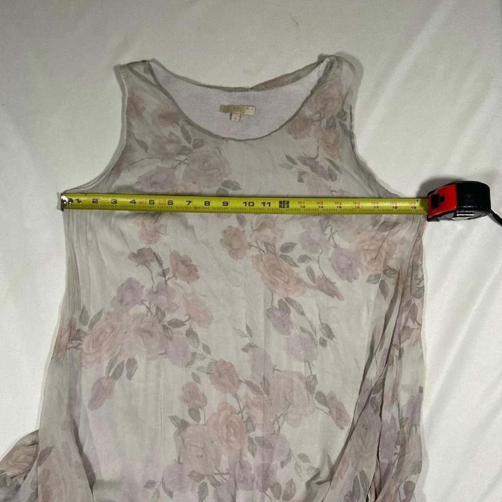 GIUSY Made in Italy Women Silk Blend Floral Sleeveless Tunic Top S Boho Spring - Picture 4 of 4